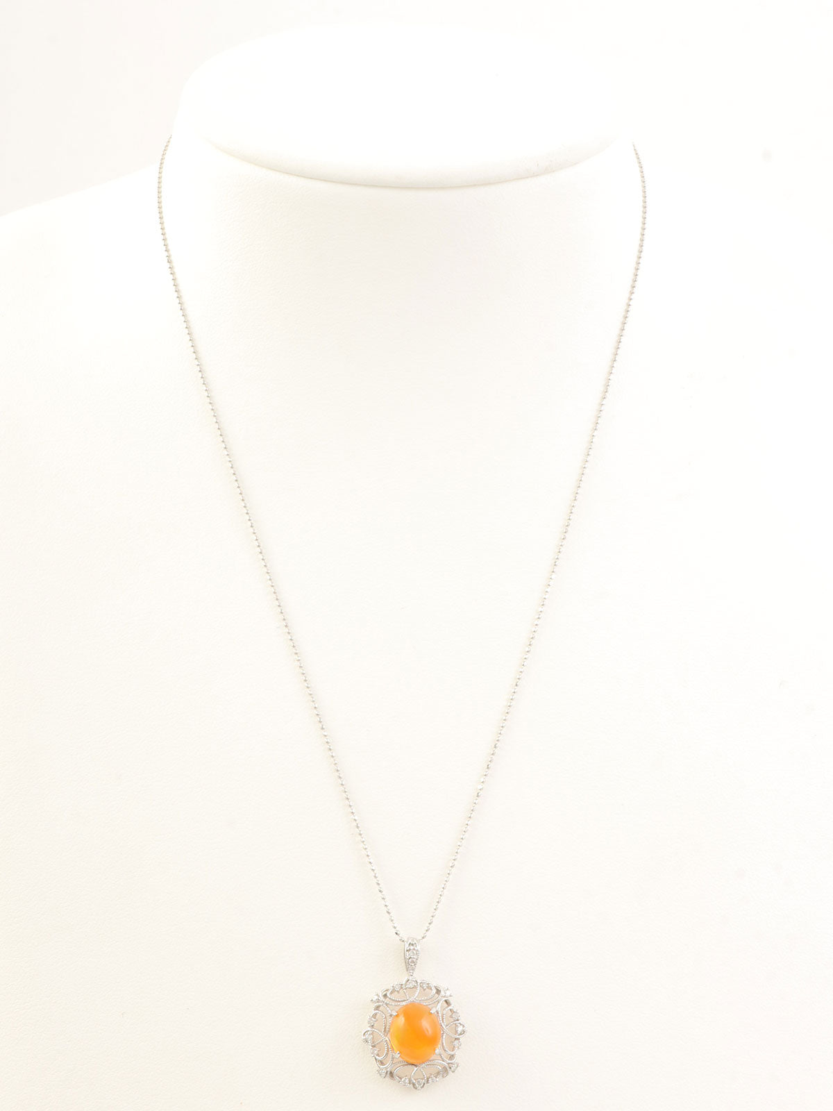 18Kオパールダイヤモンドデザインネックレス シルバー/オレンジ