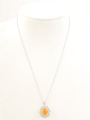 18Kオパールダイヤモンドデザインネックレス シルバー/オレンジ