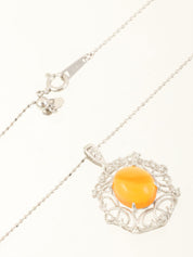 18Kオパールダイヤモンドデザインネックレス シルバー/オレンジ