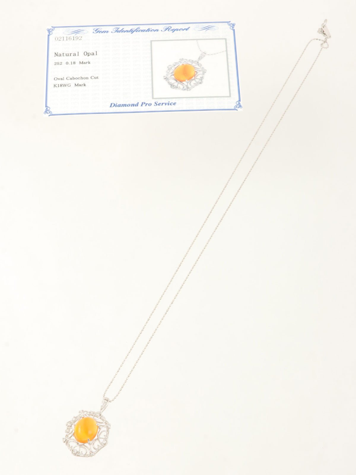 18Kオパールダイヤモンドデザインネックレス シルバー/オレンジ