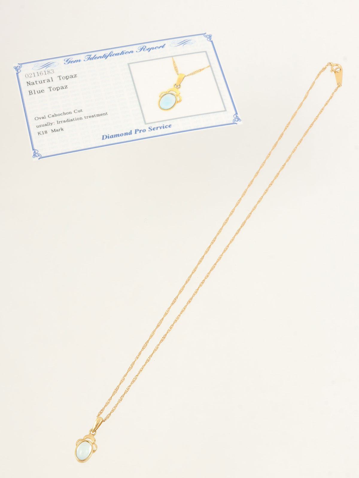 18K Gold/Light Blue Blue Topaz Cabochon Necklace