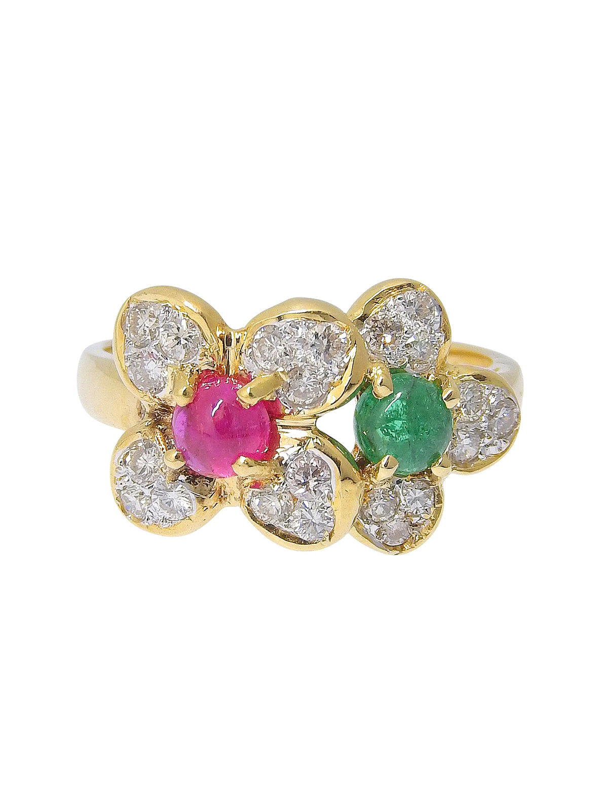 K18 Diamond Ruby Emerald Design Ring Gold/Red/Green