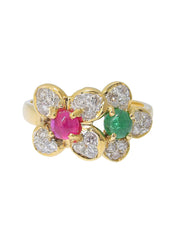 K18 Diamond Ruby Emerald Design Ring Gold/Red/Green