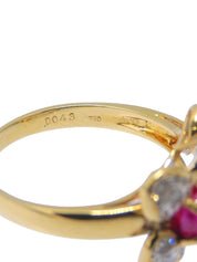 K18 Diamond Ruby Emerald Design Ring Gold/Red/Green