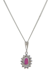Platinum Ruby Diamond Necklace in Silver/Cherry Red