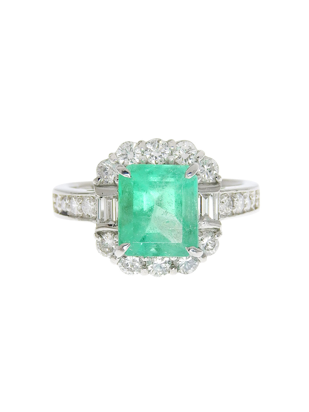 プラチナエメラルドダイヤモンドスクエアリング グリーン/シルバー