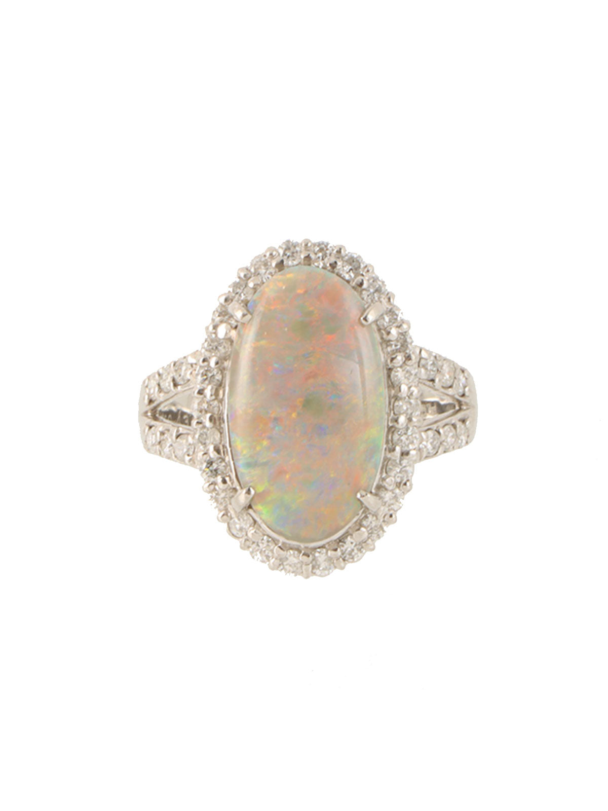 Platinum Opal Diamond Ring in Silver/Multi