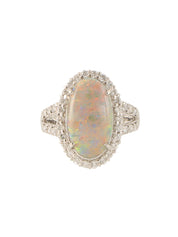 Platinum Opal Diamond Ring in Silver/Multi