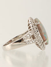 Platinum Opal Diamond Ring in Silver/Multi