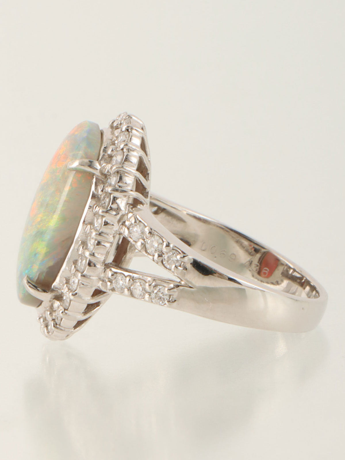 Platinum Opal Diamond Ring in Silver/Multi