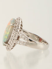 Platinum Opal Diamond Ring in Silver/Multi