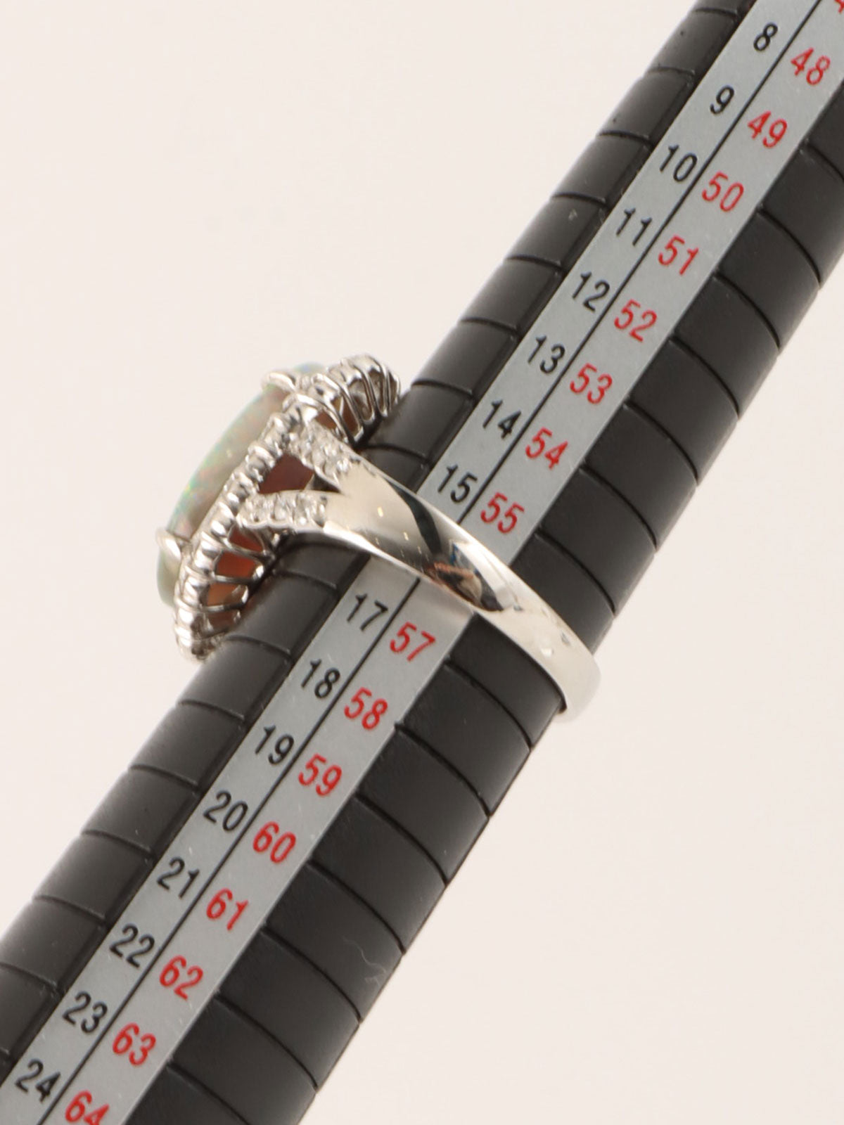 Platinum Opal Diamond Ring in Silver/Multi