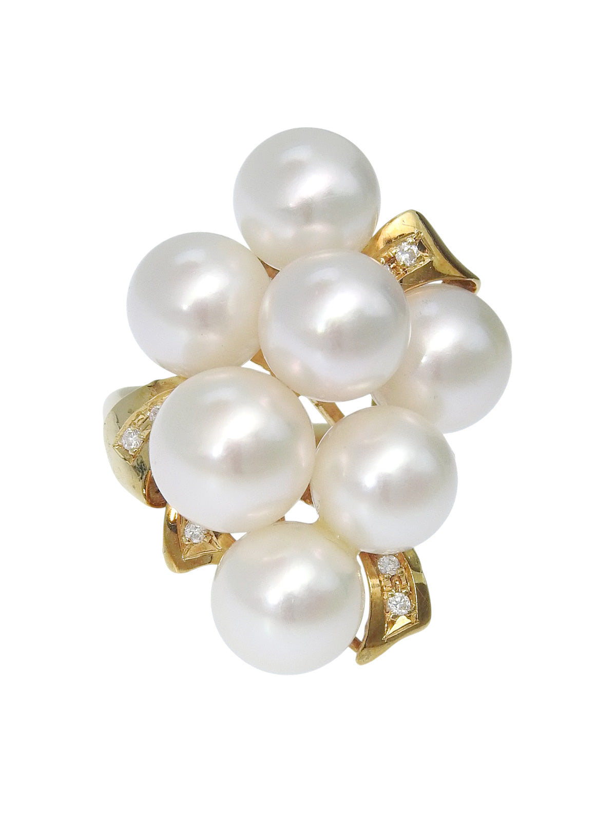 18K Akoya Pearl Diamond Design Ring #52 Gold
