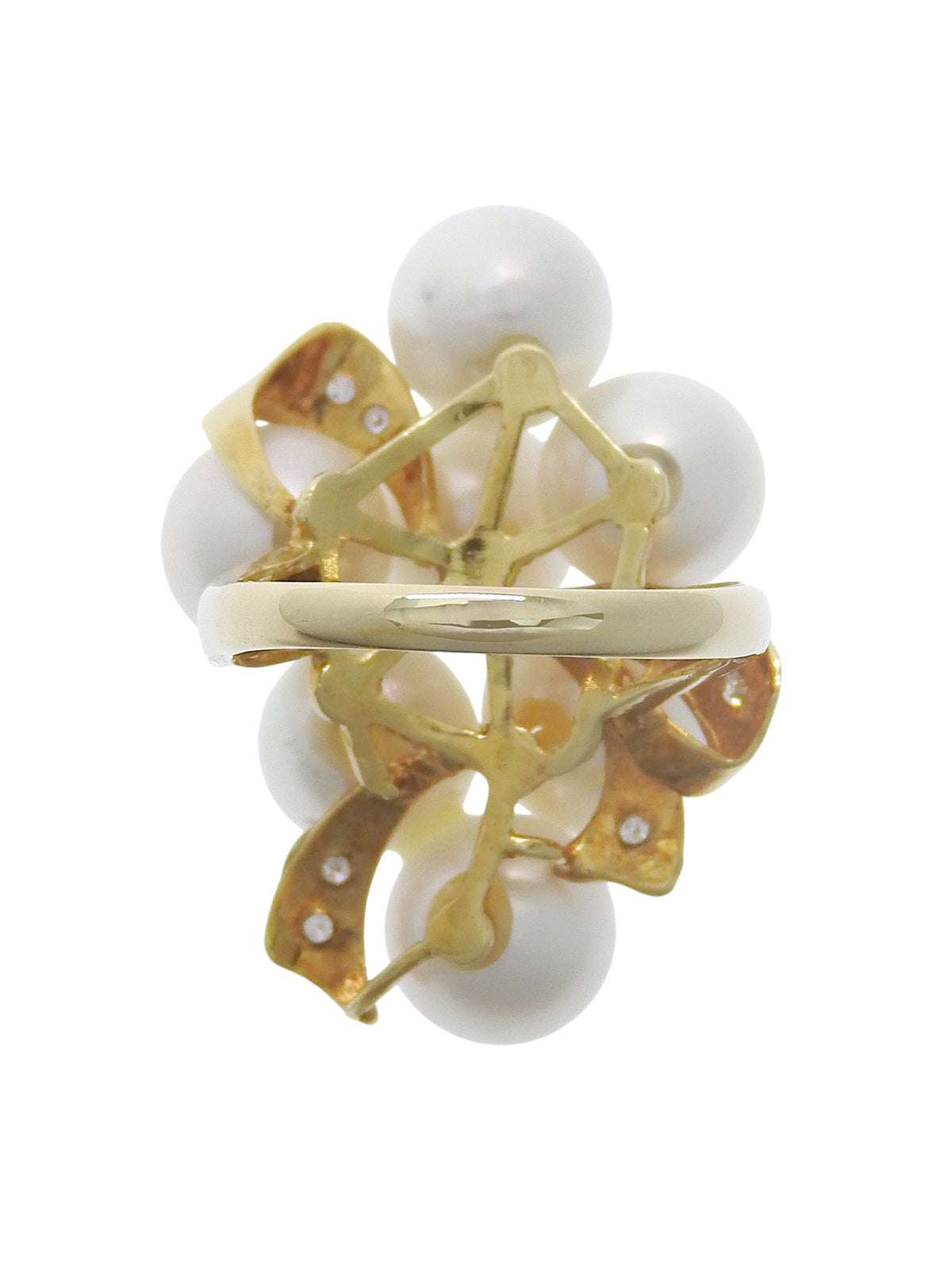 18K Akoya Pearl Diamond Design Ring #52 Gold