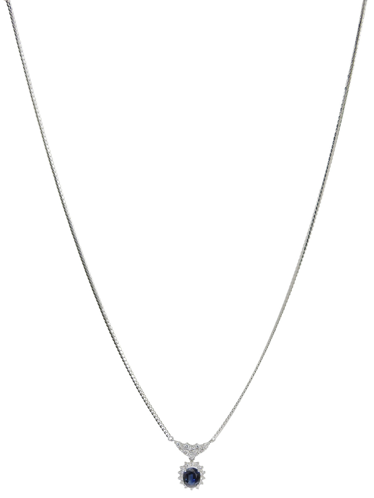 プラチナダイヤモンドサファイヤデザインネックレス シルバー/ブルー