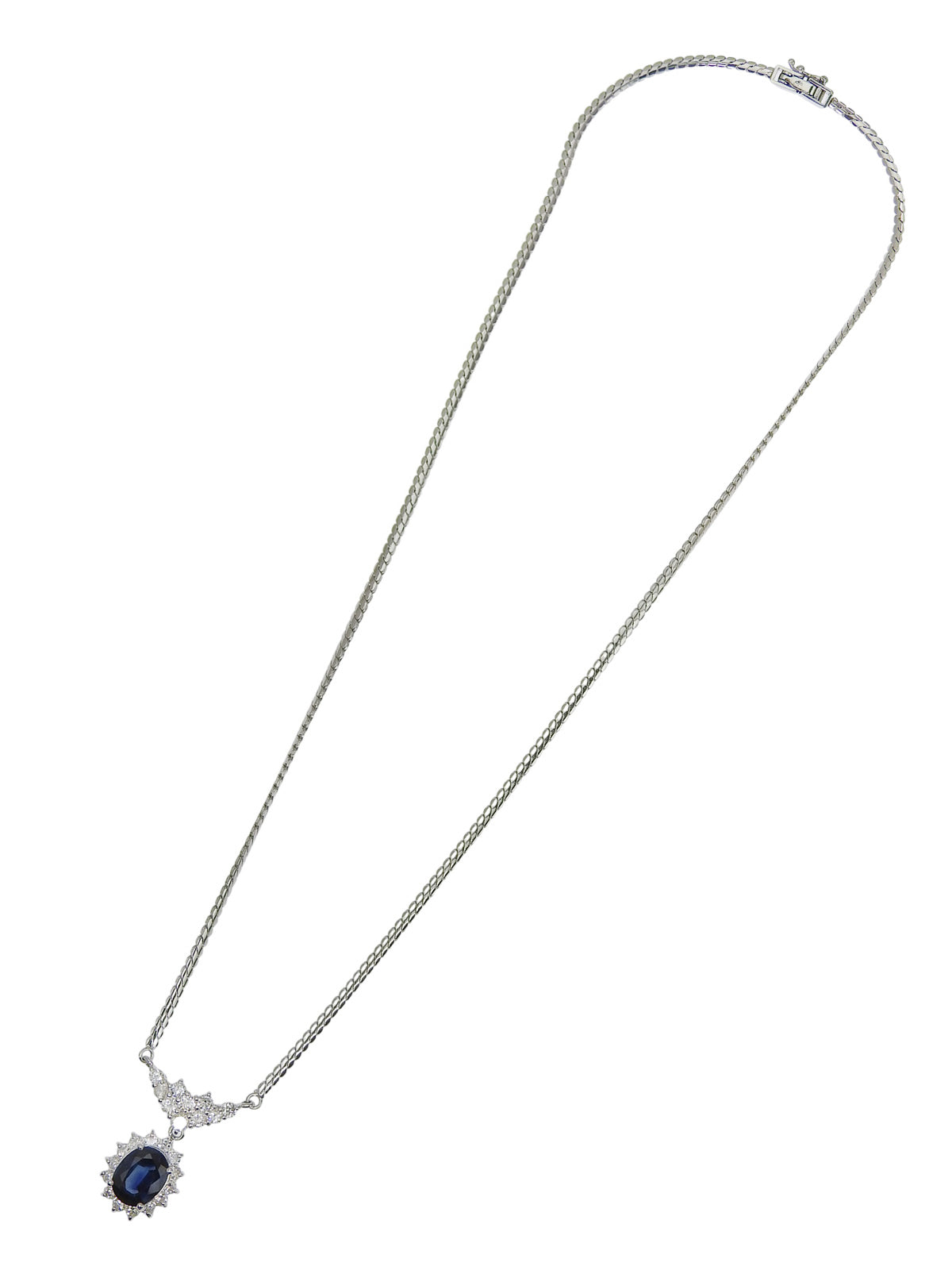 プラチナダイヤモンドサファイヤデザインネックレス シルバー/ブルー