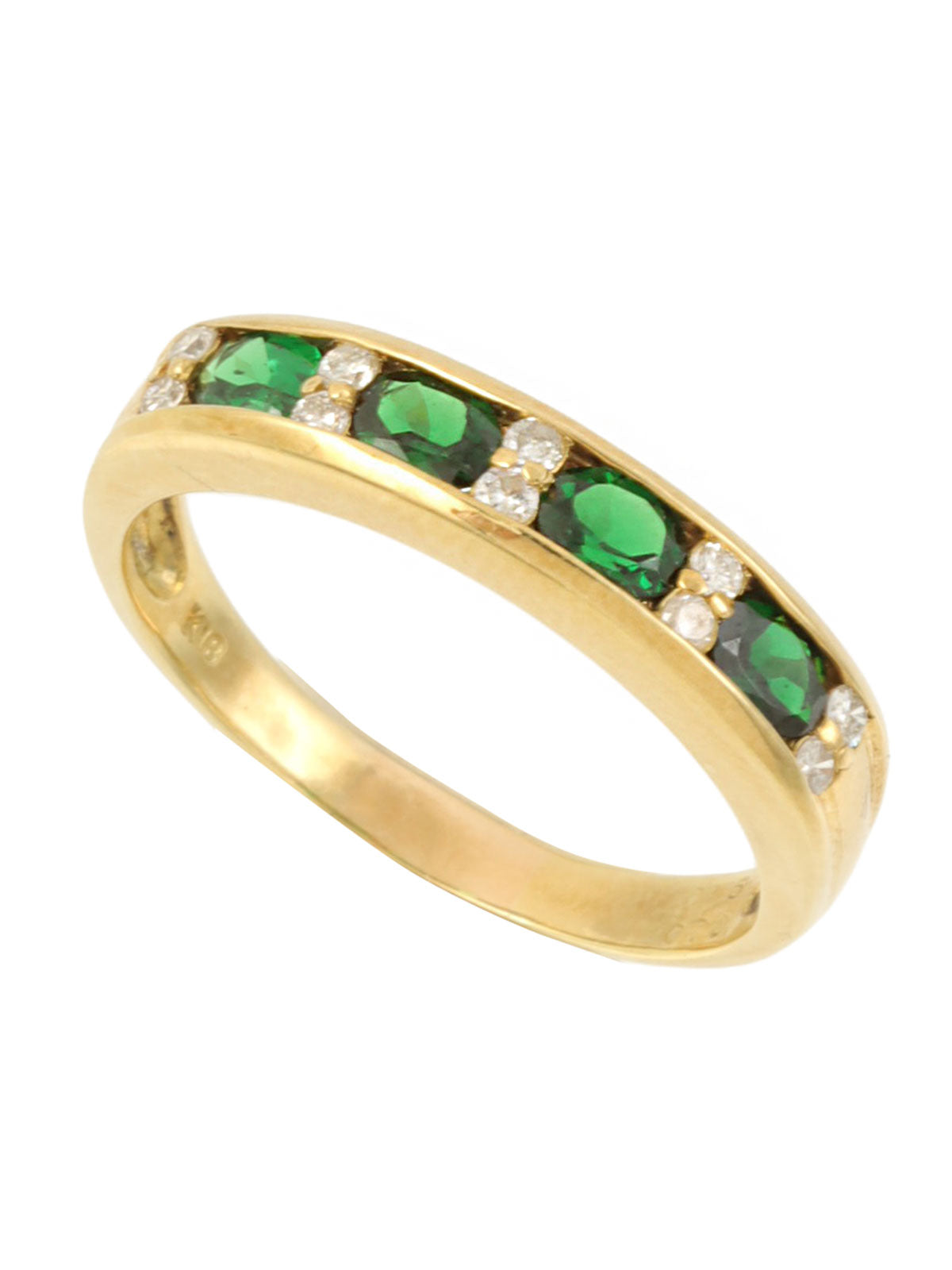 18K Green Garnet Diamond Ring in Green/Gold