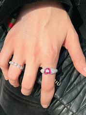 18Kルビーダイヤモンドハートリング シルバー/チェリーレッド