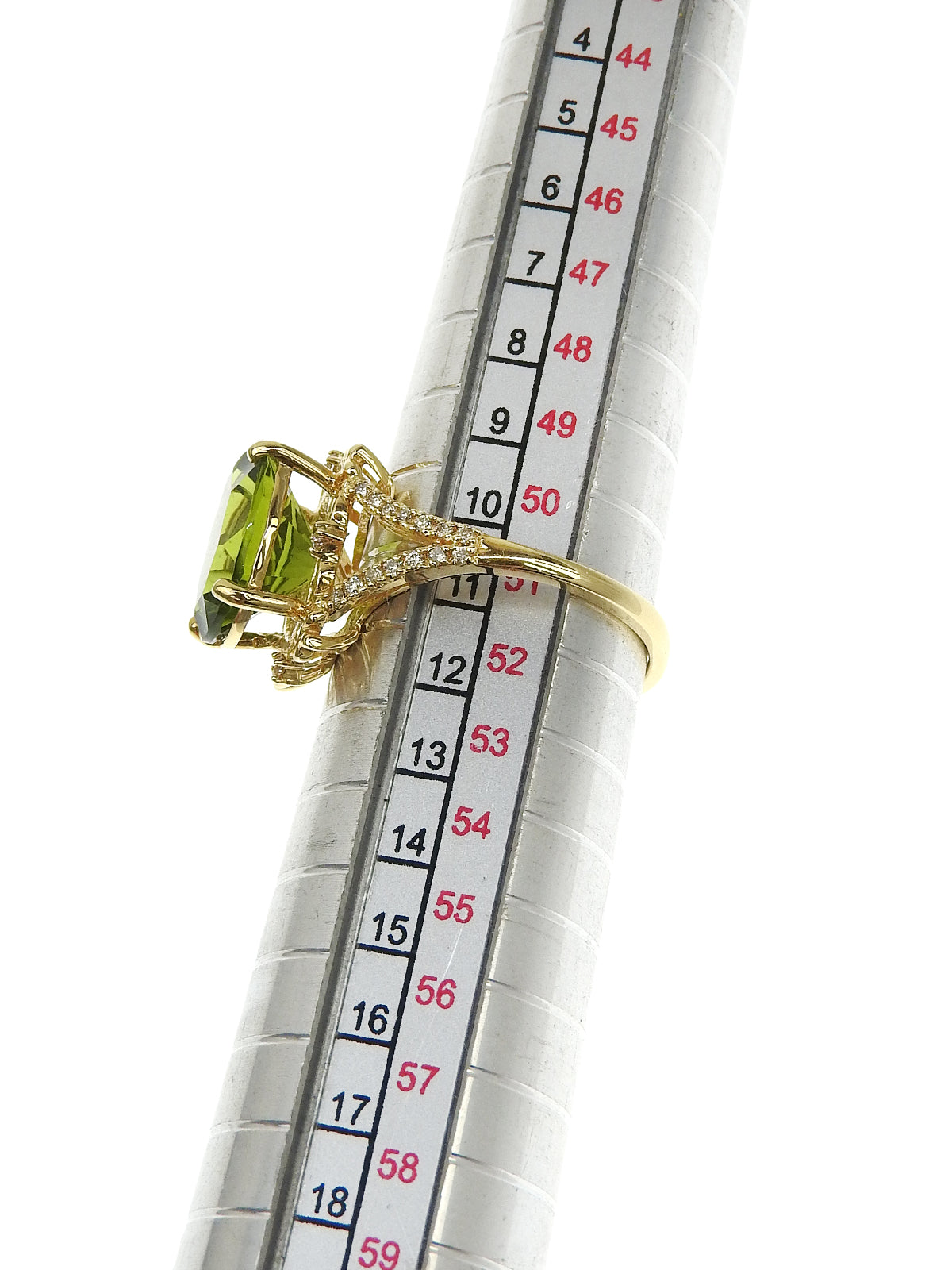18K Yellow Gold Peridot Diamond Ring in Green/Gold