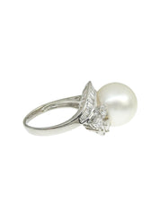 Platinum Diamond Pearl Ring in Silver