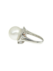 Platinum Diamond Pearl Ring in Silver