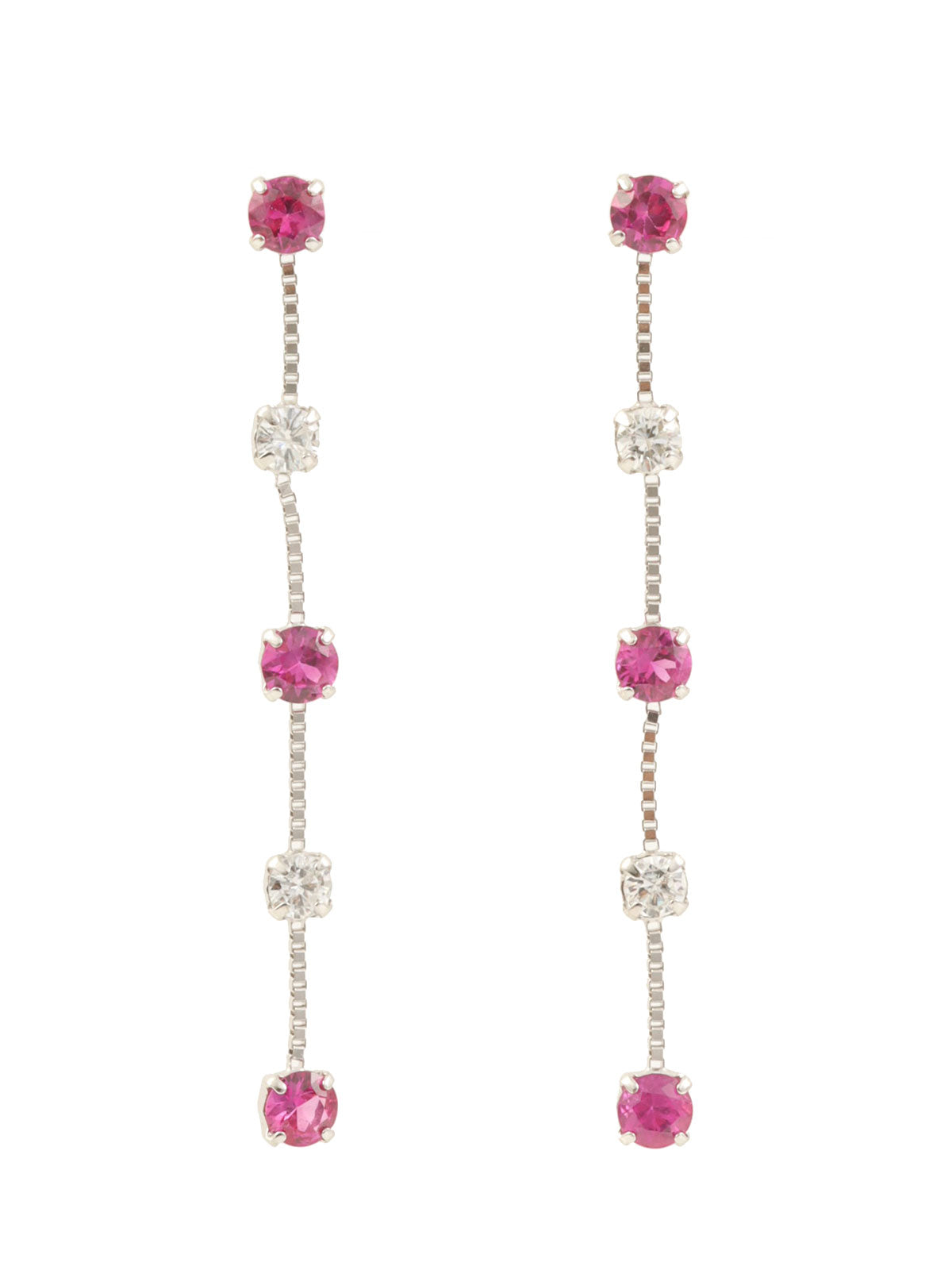 18K Ruby and Diamond Swing Earrings in Silver/Cherry Red