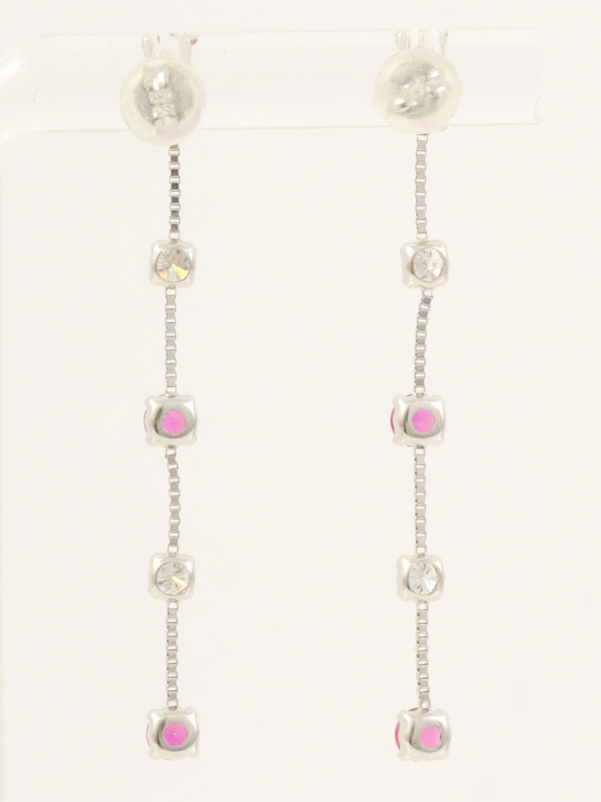 18K Ruby and Diamond Swing Earrings in Silver/Cherry Red