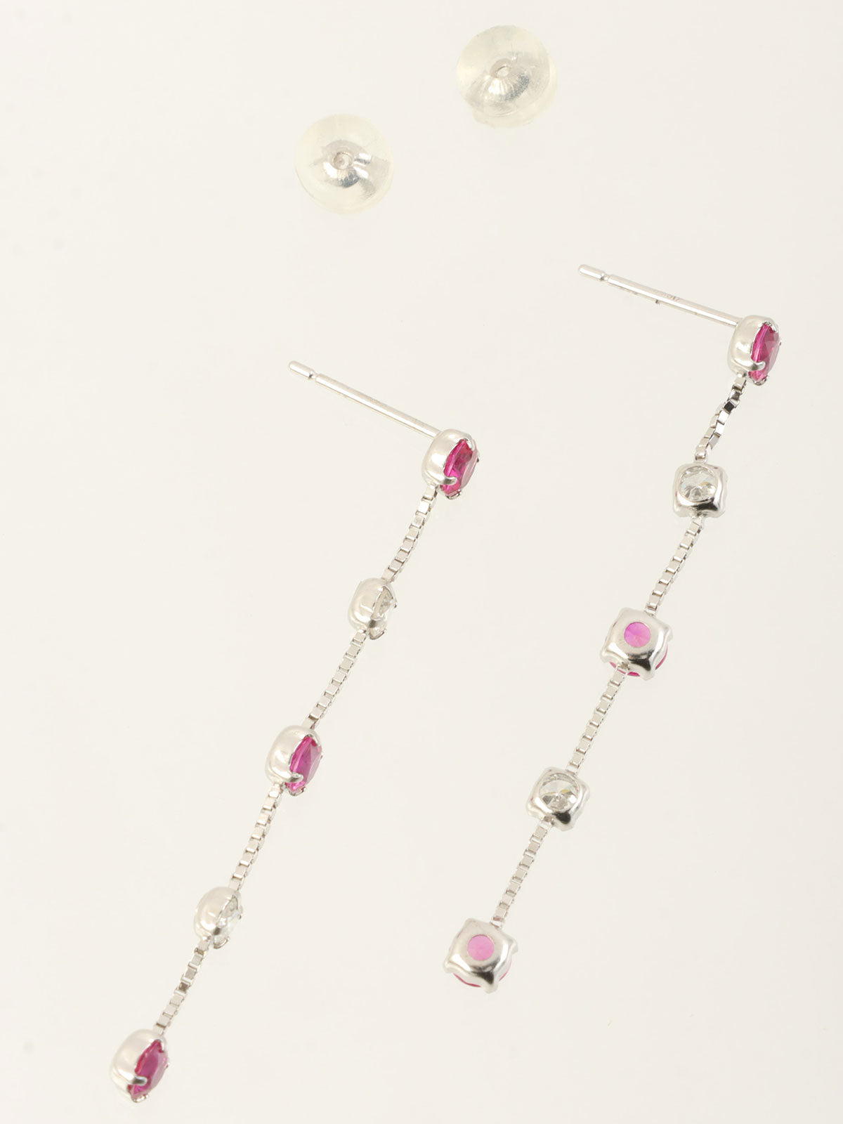 18K Ruby and Diamond Swing Earrings in Silver/Cherry Red