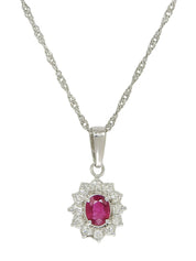 Platinum Ruby Diamond Oval Necklace in Silver/Pink