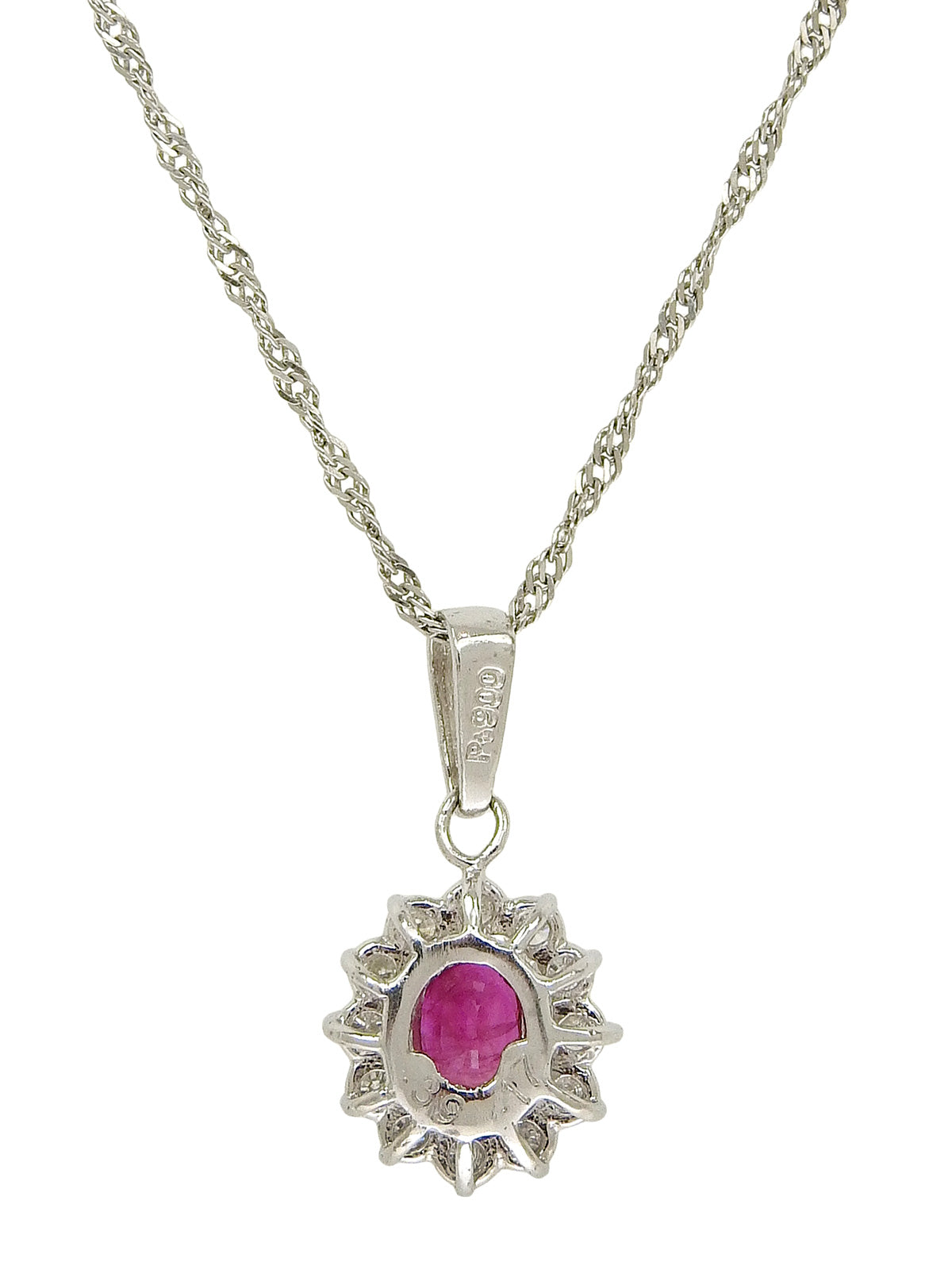 Platinum Ruby Diamond Oval Necklace in Silver/Pink