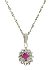 Platinum Ruby Diamond Oval Necklace in Silver/Pink