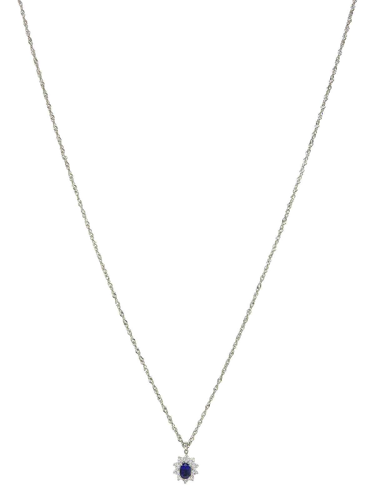 Platinum Sapphire and Diamond Design Necklace in Silver/Blue