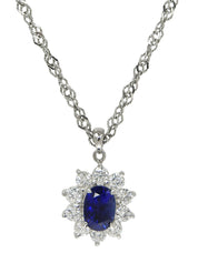 Platinum Sapphire and Diamond Design Necklace in Silver/Blue