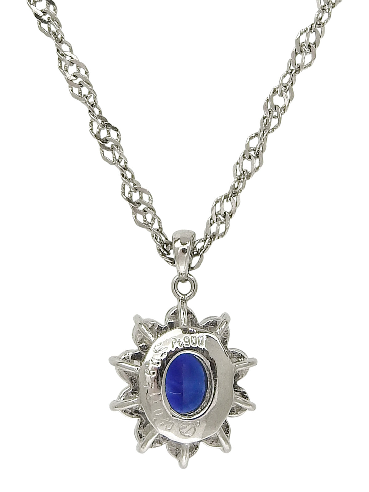 Platinum Sapphire and Diamond Design Necklace in Silver/Blue