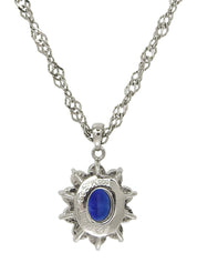 Platinum Sapphire and Diamond Design Necklace in Silver/Blue