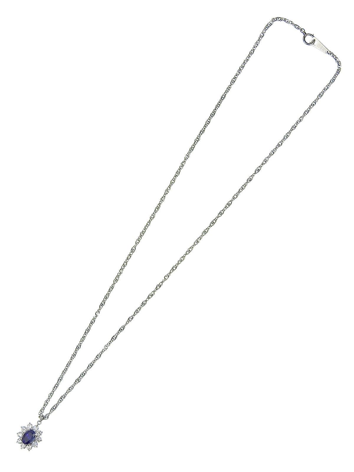 Platinum Sapphire and Diamond Design Necklace in Silver/Blue