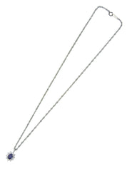 Platinum Sapphire and Diamond Design Necklace in Silver/Blue