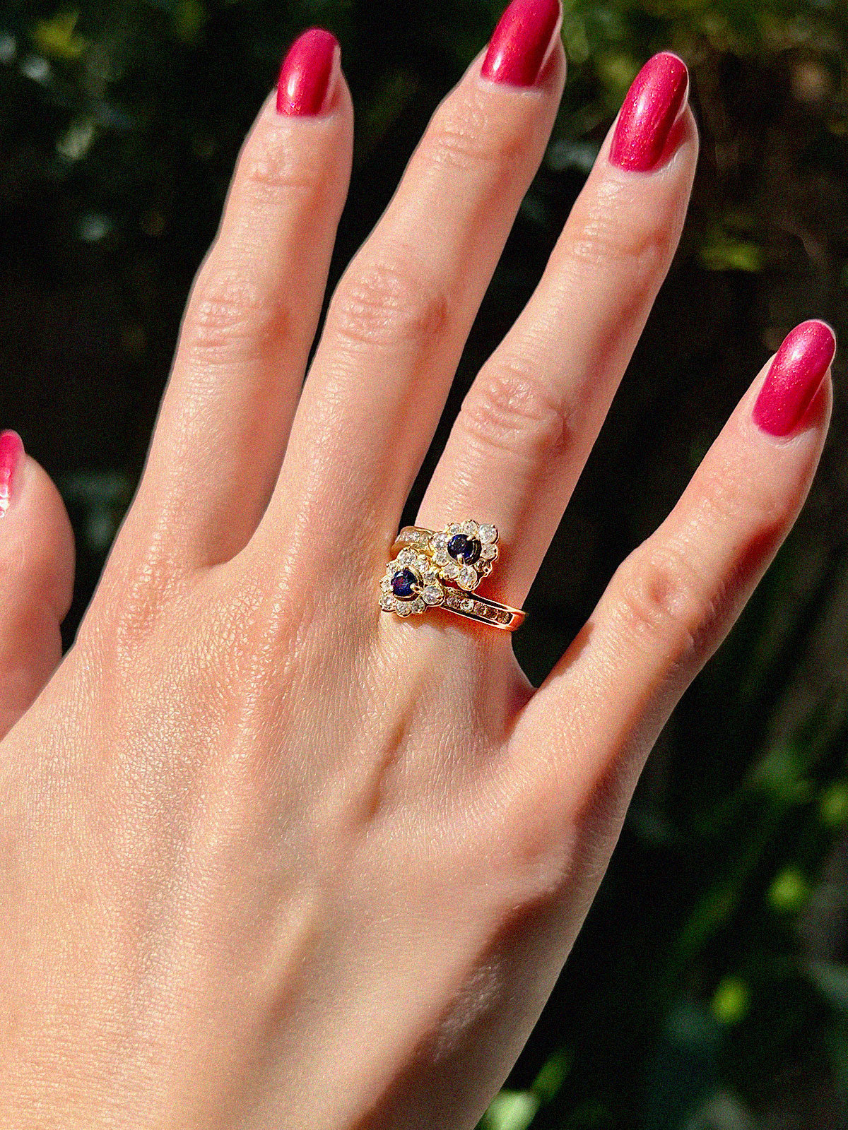 18K Sapphire and Diamond Design Ring in Gold/Blue