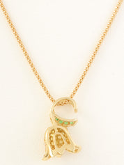 18K Sapphire Lily of the Valley Motif Necklace in Gold/Green