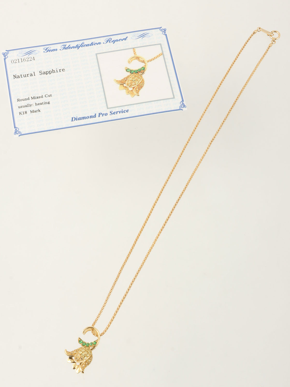 18K Sapphire Lily of the Valley Motif Necklace in Gold/Green
