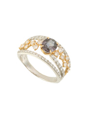 18K Platinum Sapphire and Diamond Design Ring in Silver/Gold/Purple