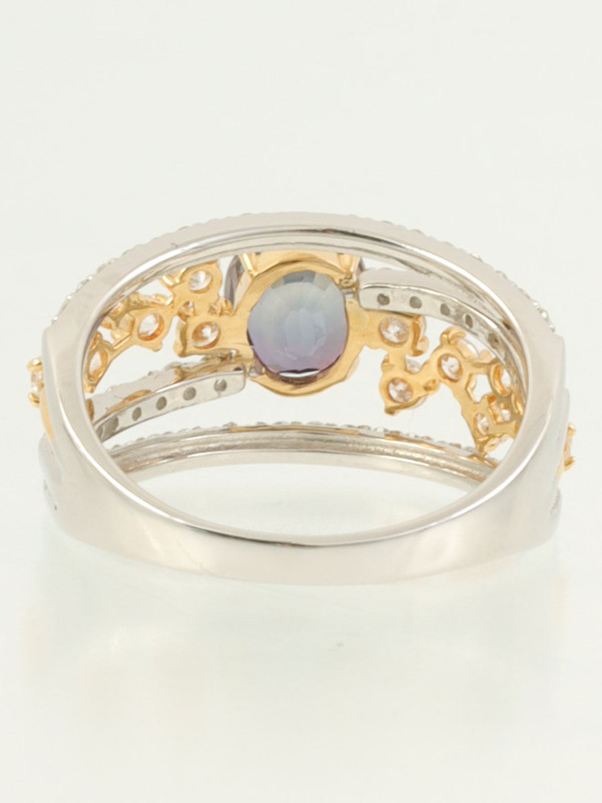 18K Platinum Sapphire and Diamond Design Ring in Silver/Gold/Purple