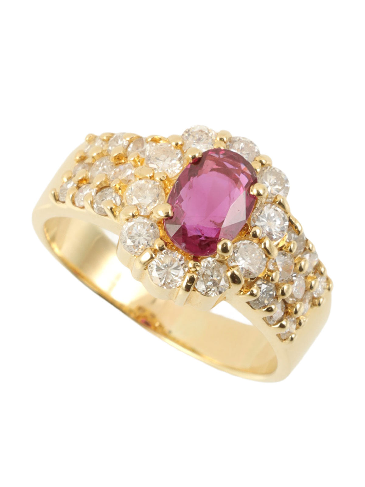 18K Gold/Red Ruby and Diamond Design Ring