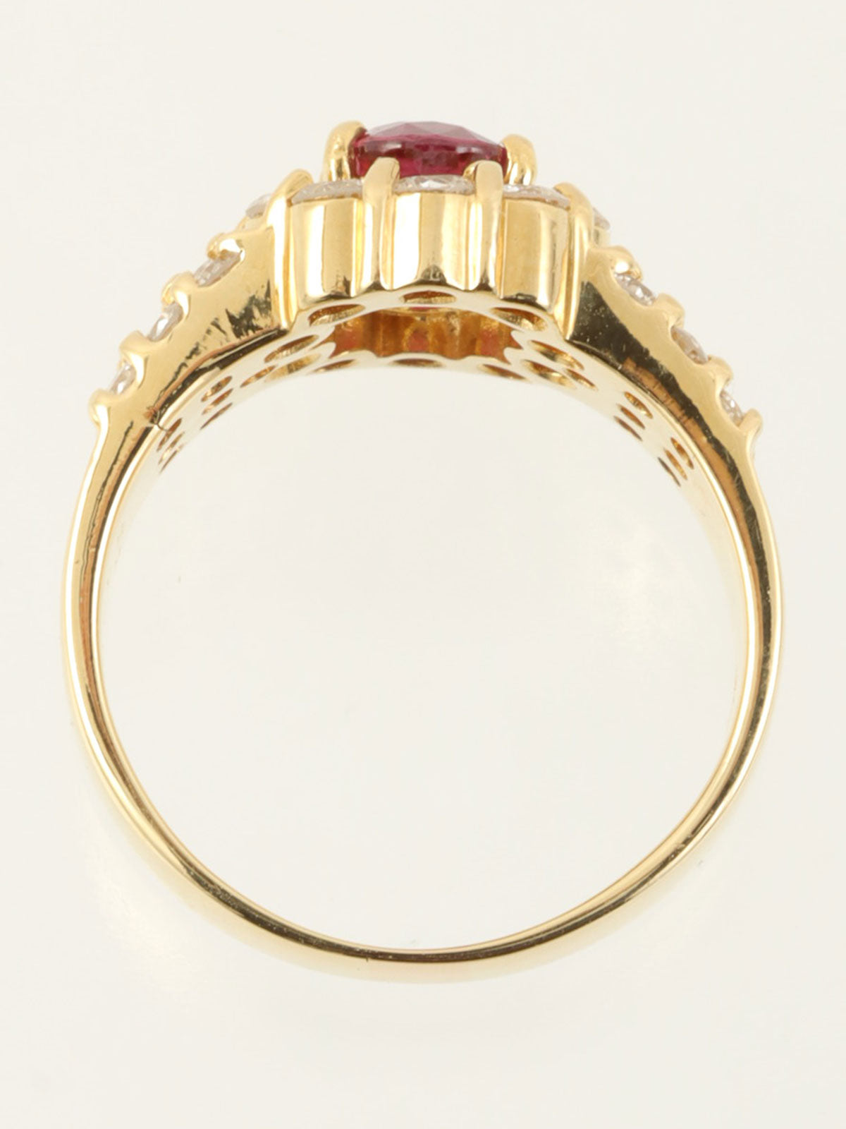 18K Gold/Red Ruby and Diamond Design Ring