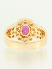 18K Gold/Red Ruby and Diamond Design Ring