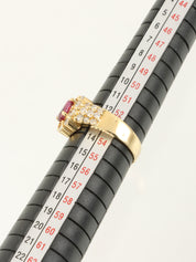 18K Gold/Red Ruby and Diamond Design Ring
