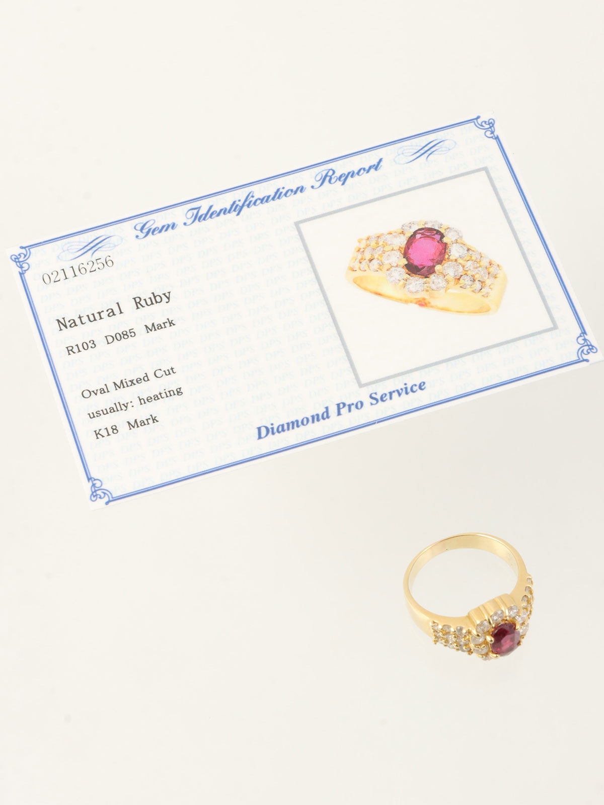 18K Gold/Red Ruby and Diamond Design Ring