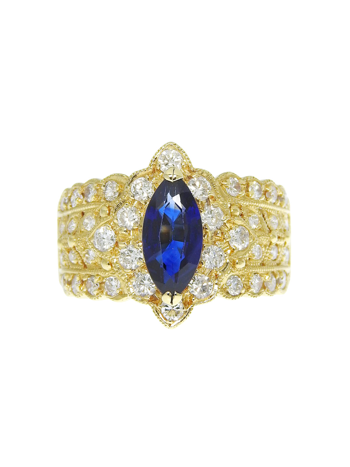 18K Sapphire and Diamond Design Ring in Gold/Blue