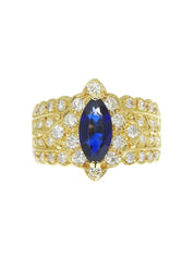 18K Sapphire and Diamond Design Ring in Gold/Blue