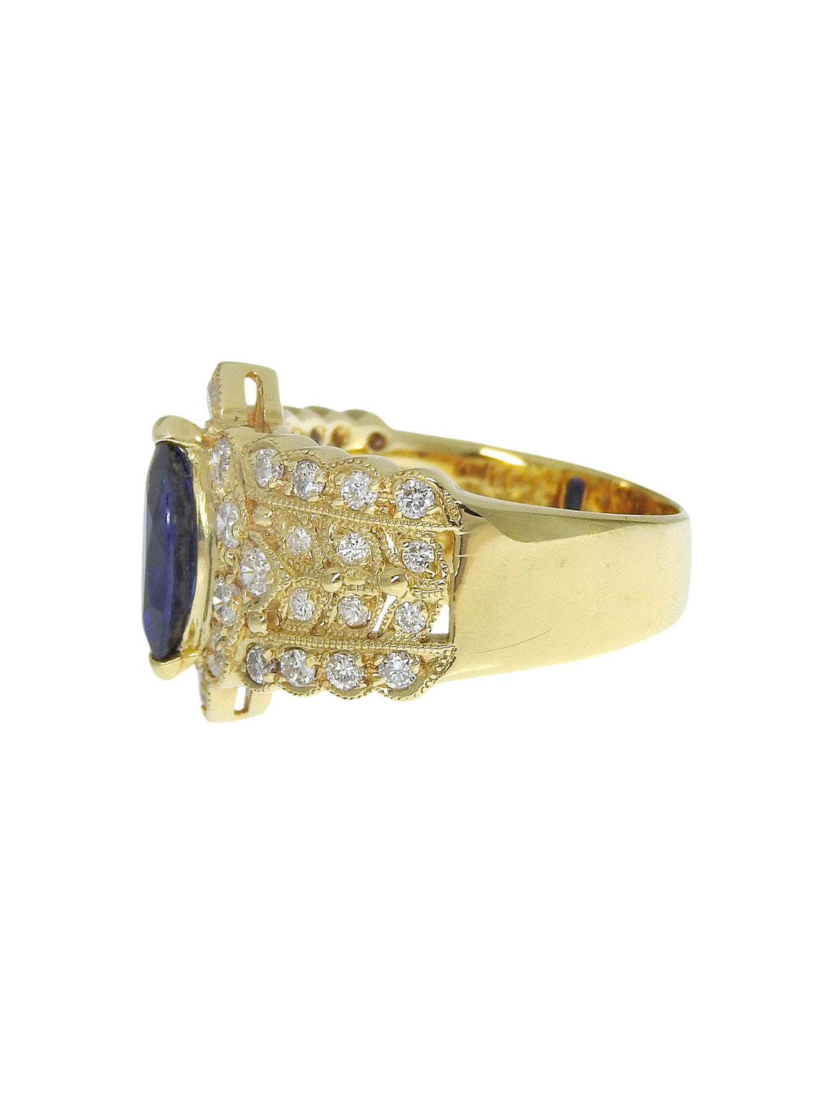 18K Sapphire and Diamond Design Ring in Gold/Blue